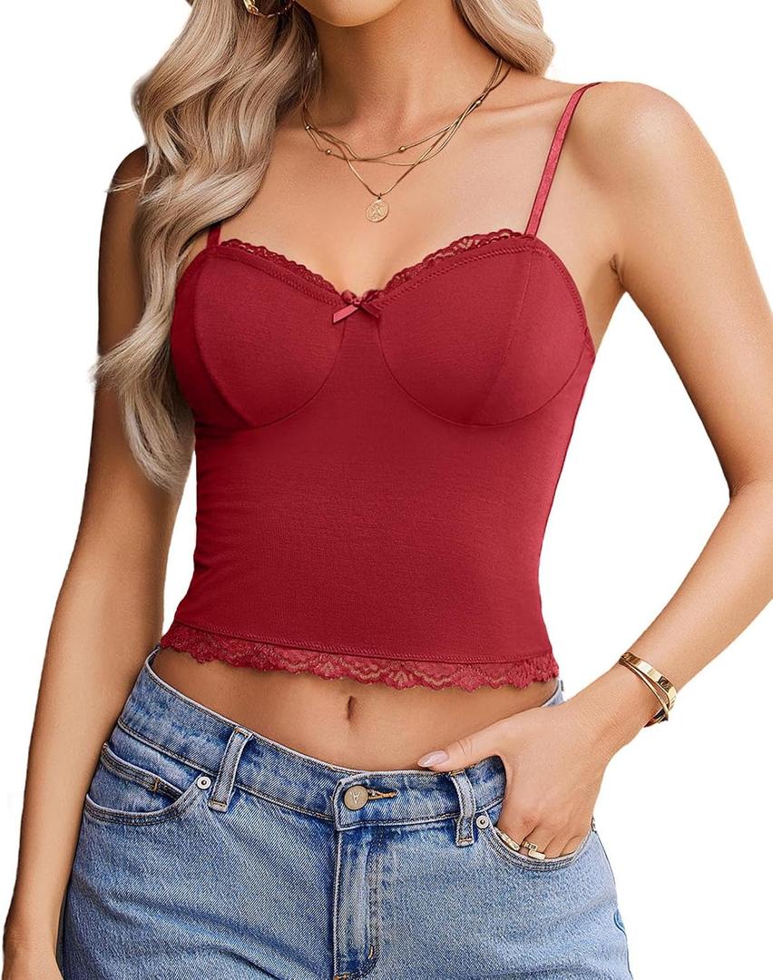 2 Pack Avidlove Sexy Tops for Women Lace Y2k Camisole Top Trendy Slim Fit Tops Cami Going Out Top (Wine Red, XXL)