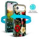 Turquiase Cute Flower Case for iPhone Air 6.5 inch Built with Screen Protector, Lightweight and Stylish Full Body Shockproof Protective Rugged TPU Case for Women/Girls-Black Peonies