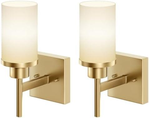 AONEON Vanity Lighting Fixtures with White Frosted Glass Shade, Modern Gold Wall Lamps for Bathroom Mirror Bedroom Living Room Porch, 2 Pack T001GD-L1-P2