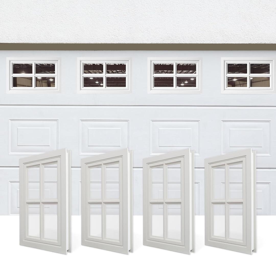 NeatiEase 4 Pcs Garage Door Windows, Replacement Vinyl Windows Inserts Kit with UV Resistant Resin Glass for Exterior Garage Doors (Cross Design), 56.5x39x23