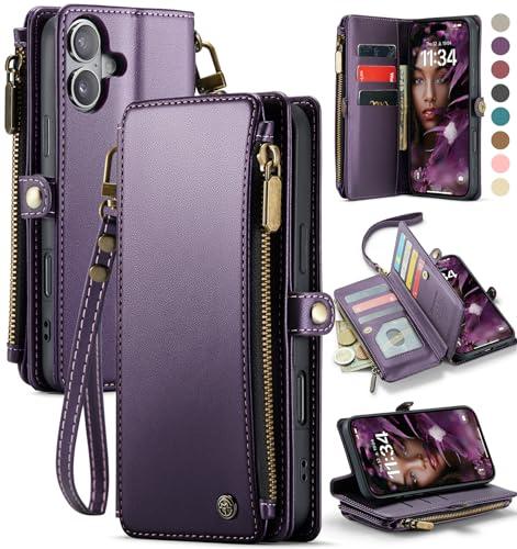 Defencase Compatible with iPhone. Case Wallet with RFID Blocking Card Holder for Women Men, Soft PU Leather Magnetic Snap Flip Zipper Strap Wallet Phone Case Fit for iPhones   6"inch long  Purple