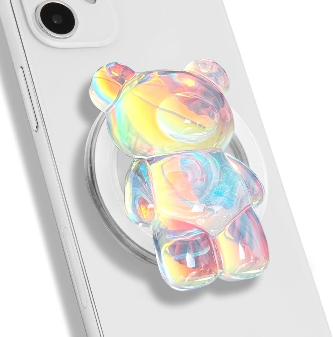 Magnetic 3D Gummy Bear Style Expandable Collapsible Mobile Phone Grip Stand Holder for Smartphone Tablet Cell Phone Accessory (Holographic)