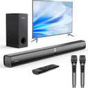 Soundbar with Subwoofer for TV, Home Theater Bluetooth 5.3 Speaker System with 2 Wireless Karaoke Mics, Surround Sound Audio with HDMI ARC, Optical, AUX, USB for Movie, Music, Family Party(Peak 260W)