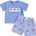 Toddler Baby Boy 4th of July Outfits American Flag T-Shirt Tops Plaid Shorts Set Fourth of July Boys Clothes