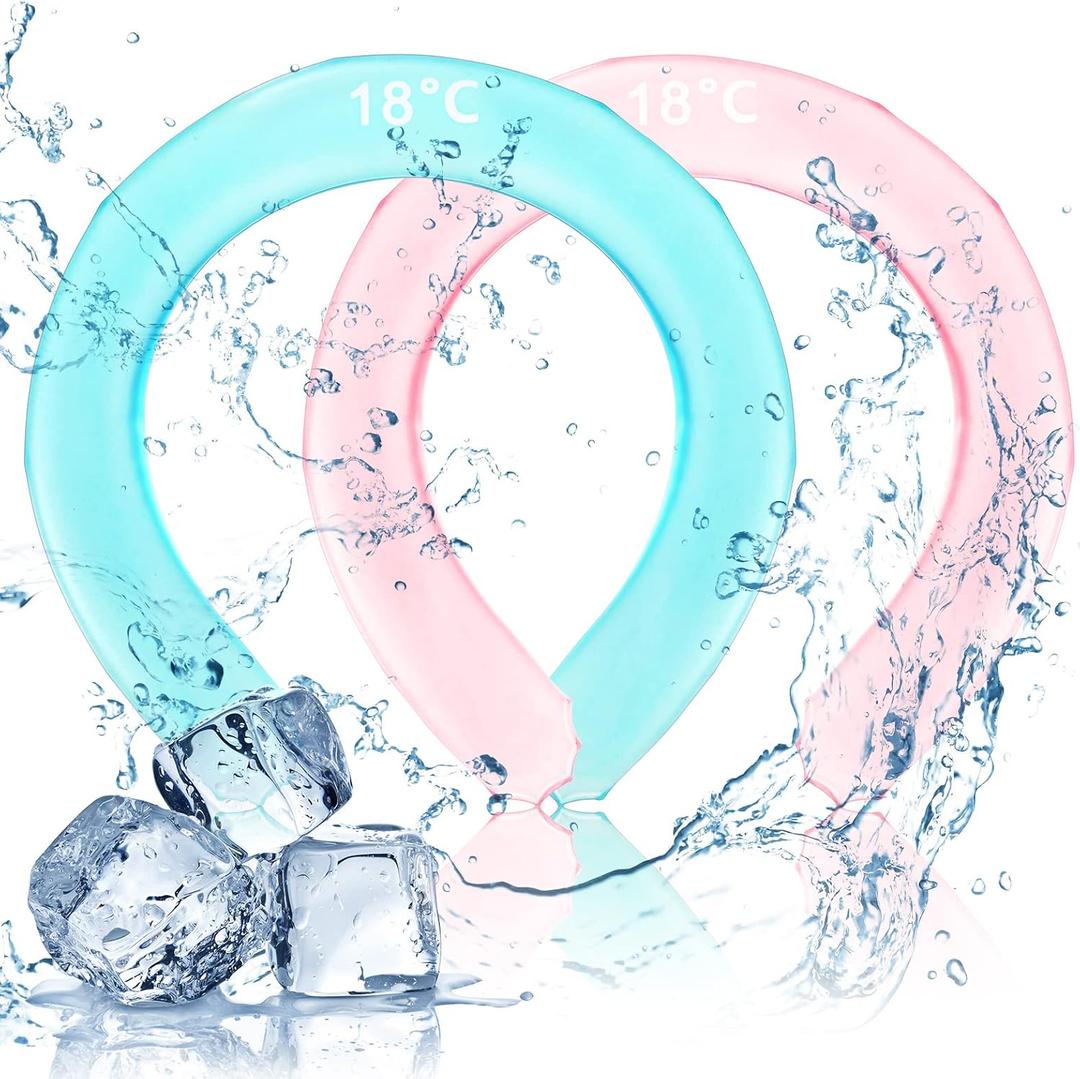 Neck Cooling Tube 2 Pcs Wearable Cooling Neck Wraps Reusable Neck Cooler Heat Cooling Cold Pack Summer Heat Relief for Summer Hot Flashes and Fever, Pink and Blue