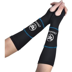 ChinFun Volleyball Arm Sleeves Passing Forearm Padded Sleeves with Protection Pads and Thumbhole for Teen Girls Youth Women (10", Black & Blue)