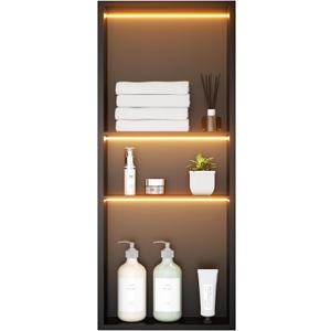 12" x 30" Black Stainless Steel Shower Niche with LED Lights