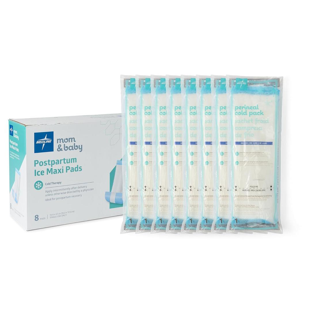 Medline 2-in-1 Absorbent Perineal Pad and Instant Cold Ice Packs for Postpartum Care (8 Count). Ready-to-use Essential for After Delivery, Maternity, Postpartum Care