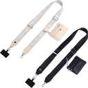 2 Pack Clip and Go Strap for Phone with Wallet Crossbody - Phone Strap Crossbody with Zippered Pouch, Multifunctional Adjustable Cell Phone Lanyard for Going out (Black + Beige)