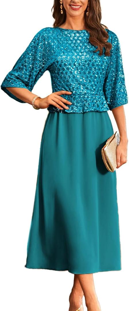 GRACE KARIN Mother of Bride Dresses 2025, 3/4 Sleeve Sequin Dress Maxi, Elegant Wedding Guest Dress Formal Cocktail (Large, Teal Blue) GRACE KARIN Mother of Bride Dresses 2025, 3/4 Sleeve Sequin Dress Maxi, Elegant Wedding Guest Dress Formal Cocktail (Large, Teal Blue)