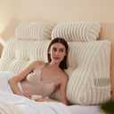 Faux Fur Headboard Pillow with 2 Pack Neck Roll Pillow Large Headboard Pillow Soft and Supportive with Removable Cover (Beige, Queen)