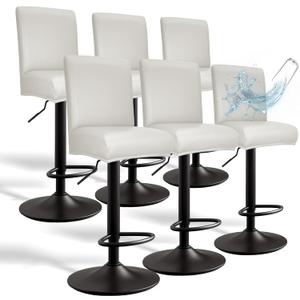PU Leather Bar Stool Covers with Backs, 6 Pack Stretch Waterproof Bar Stool Chair Covers Washable & Comfortable Barstool Covers Slipcovers with Back for Pub/Counter/Dining Room Decoration (Cream)