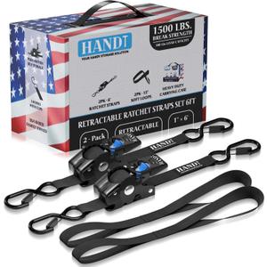 HandT USA Based Retractable Ratchet Straps (2PK) 1in x 6ft - 1,500lb Break Strength, Heavy Duty Automatic Ratchet Straps Self Retractable Tie Down, Push Button Retracting Truck Trailer Cargo | Black (1in x 6ft - 2 Pack)