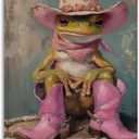 Vintage Funny Frog Art Trendy Cowgirl Poster Framed Canvas Wall Art Decor Retro Artwork Aesthetic Home Decor Framed Art Print for Living Room Office Bedroom Wall Art Decor Framed16x24inch (CUGUD-004)