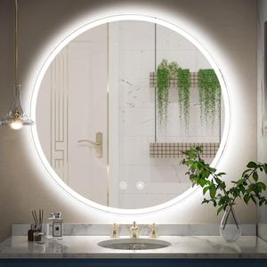Led Bathroom Mirror, 32" Round Bathroom Mirror with Lights, Wall-Mounted Vanity Mirror, Anti-Fog, Dimmable 3 Color Bathroom Modern Smart Mirror