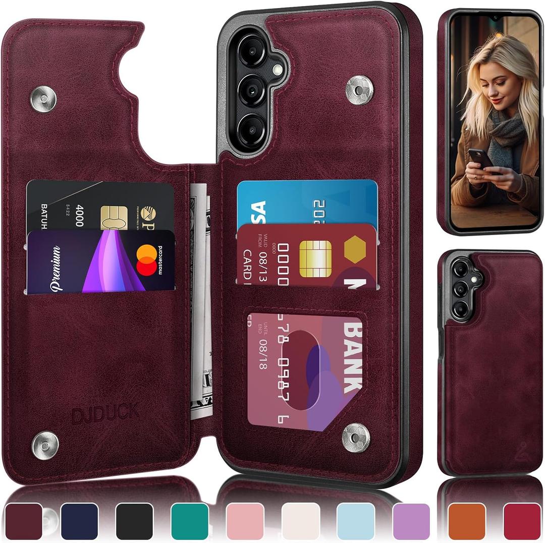 Designed for Samsung Galaxy A15 5G Case Wallet with Card Holder, [Magnetic Clasp Cover] [RFID Blocking Leather Protection] Shockproof Women Men Cases for Samsung A15 Wine Red