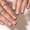 2 x RTKHFZE Press On Nails Short - French Tip Press On Nails Square, Soft Gel False Nails,Glue On Nail For Gift, Natural Reusable Stick On Nail In 15 Sizes - 32 Fake Nails Kit for Gift Idea (Classic Black)