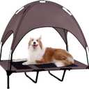 Elevated Dog Bed with Removable Canopy, 48-Inch Waterproof Raised Pet Cot, Portable Outdoor Dog Bed with Extra Carrying Bag, Cooling Dog Canopy for Large Dogs (Brown)