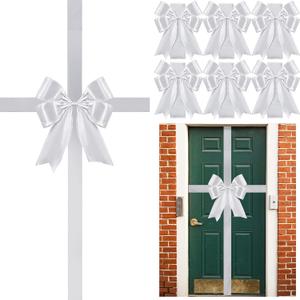 Yinkin 6 Pcs Extra Large Christmas Cabinet Door Ribbon Bow 14.1 x 6.58 ft Door Decorations for Christmas Tree Fireplace Home Front Outdoor(Silver)