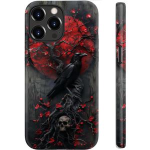 for iPhone 14 Pro Max Case CuteWireless Charging Compatible Dual-Layer Hard Shell + Silicone Cover - Trendy Wildflower Design Protective Phone Case for Women - Goth Fantasy Raven