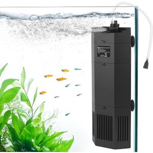 AQQA Aquarium Filter for 80-150Gal Fish Tank Submersible Internal Filters Multifunctional for Filtration, Circulation and Oxygenation Ultra Quiet for Freshwater & Saltwater Crystal Clear (15W,400GPH)