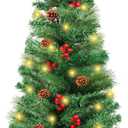 3 Ft Green Christmas Tree with Lights, Timer 8 Modes DIY 50 Warm White Lights Battery Operated Small Artifical Full Xmas Tree Pine Needles Cones Red Berry for Tabletop Home Indoor Holiday Party Decor