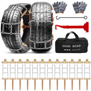 Datanly Adjustable Thickened Non-Skid Snow Tire Chains - Fit 215-285 mm Tires for SUV, Truck, Pickup Easy Installation