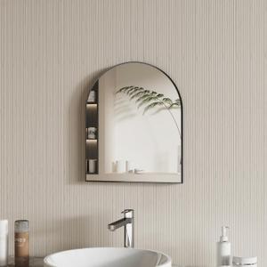 15x18 Inch Compact Black Arched Mirror Perfect for Small Bathroom Vanity & Decorative Wall Use Space-Saving Brushed Metal Frame Arch Mirror for Bathroom Living Room Bedroom or Entryway