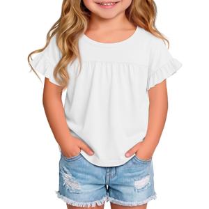 Toddler Girls' Cotton Shirts | Summer, Cute, Ruffle, Short Sleeve for Baby Girl, Crew Neck, Daily Wear, School Uniform, Family Gatherings, Family Photos