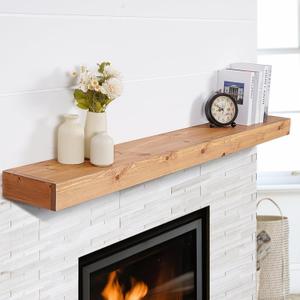TECANA Fireplace Mantel Shelves 66inch | Solid Wood Floating Mantel Shelf - Rustic Farmhouse Wall Shelf with Invisible Brackets & Heavy Duty 100lbs Capacity