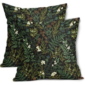 aportt Green Plant Pillow Covers 20X20 Inch Sage Green Botanical Fern Leaf Decorative Pillow Cases Spring Summer Vintage Floral Black Throw Pillows Set of 2 Farmhouse Home Decor for Room Couch Bed