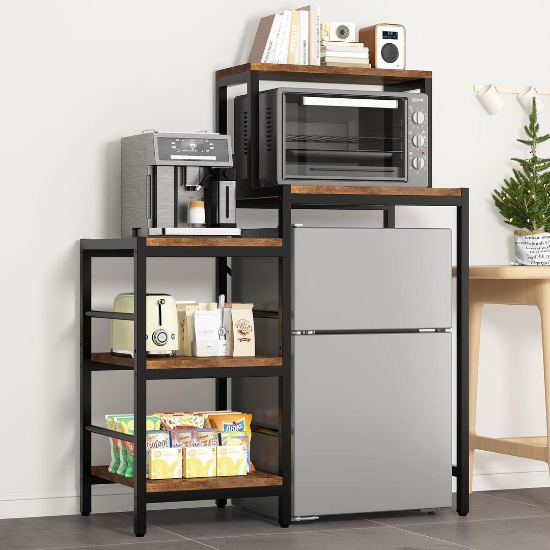 6-Tier Mini Fridge Cabinet Microwave Stand Baker Rack, Mini Fridge Stand with Storage Shelves, Microwave Oven Stand, Utility Storage Shelf for Kitchen, Living Room, Dorm, Patio.(Brown)