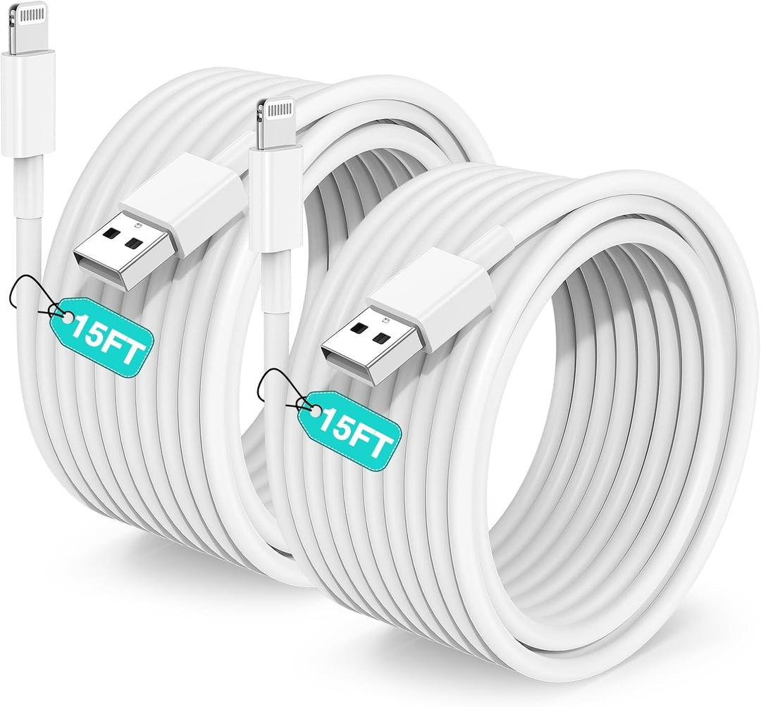 15 FT iPhone Charger Cord Extra Long, [Apple MFi Certified] Lightning Cable 5M, 2.4A Long iPhone Charger Cable Fast Charging Cable 15 Foot for iPhone 14/14pro/13/12/11/11Pro/X/XR/XS Max/8-White