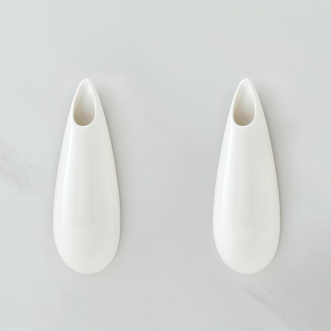 GDSZJLJ Hanging Ceramic Wall Vases,7.9 Inch,Set of 2, Cubicle Modern Decor Wall Plant Holder Vase for Indoor Plants,Propagation Hanging Flower Pots for Air Vases,White