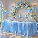 6FT Blue Satin Tablecloths for Rectangle Tables - Shiny Spandex Party Table Cover with Pleated Table Skirt, No-Wrinkle & Glossy Wedding Tablecloth One-Piece for Birthday Baby Shower Banquet Ceremony