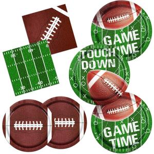Football Plates and Napkins, 100Pcs Football Party Supplies Touchdown Paper Plates Napkins for Football Birthday Game Day Tailgate Party Decorations