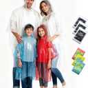 Hitituto Rain Ponchos Family Pack – Disposable Poncho for Kids&Adults with Drawstring Hood, Waterproof, Lightweight & Breathable, Clear & Assorted Colors – Emergency Raincoat for Travel, Theme Parks