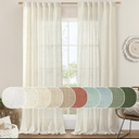 LAMIT Natural Ivory Semi Sheer Linen Curtains 84 inch Long, Cream White Light Filtering Living Room Panels Back Tab and Rod Pocket Neutral Drapes for Bedroom/Farmhouse, 2 Panels, 52 x 84 Inch