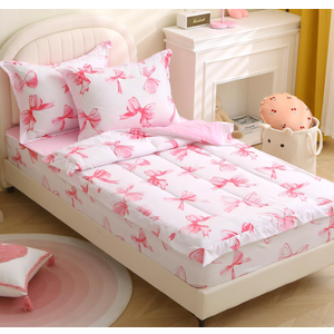 Girls Zipper Bedding Set Twin Zipit Bedding Pink Bow for Kids Zip Up Comforter Set Cute Bowknot Zip It Bed Set for Children Bedroom Decor