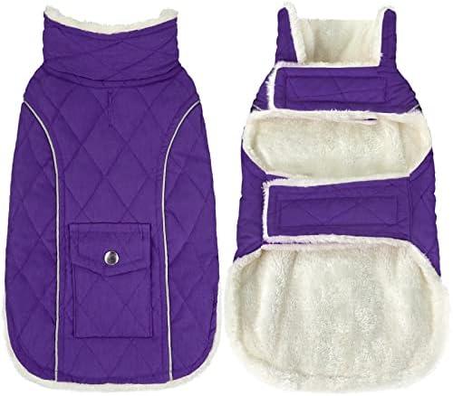 Malier Dog Winter Coat, Windproof Dog Cold Weather Coats with Real Pocket, Winter Extra Warm Pet Coat Fleece Jacket Reflective Clothes for Small Medium Large Dogs and Puppy (Purple, Medium)