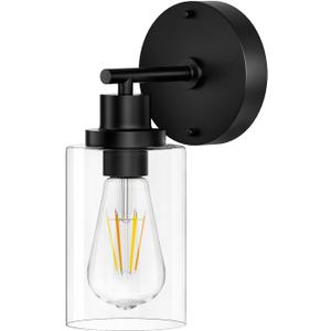 BUTHY Black Wall Sconce Light: Modern Wall Sconces Indoor, LED Wall Light Fixtures with E26 Base and Clear Glass Shade, Sconces Wall Lighting for Hallway, Bedroom, Living Room, and Mirror (1 Pack)