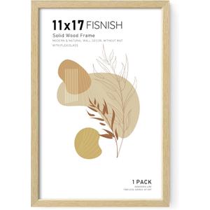 11x17 Picture Frame, Natural Solid Wooden Picture Frames, Display 11x17 Photos without Mat, Horizontal or Vertical Wall Mounting, Oak Wood Grain, 1 Pack