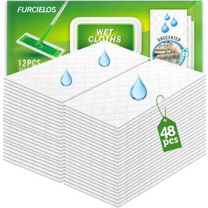 48 Count Wet Pad Refill Heavy Duty Compatible with Swiffer Sweeper Mop, Disposable Wet Mopping Cloths for Multi-Surface Floor Cleaning, Unscented