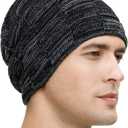 Vgogfly Slouchy Beanie for Men Winter Hats for Guys Cool Beanies Mens Lined Knit Warm Thick Skully Stocking Binie Hat (Navy)