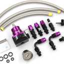 Adjustable Universal EFI Fuel Pressure Regulator Kit with 0-160psi Fuel Pressure Gauge and AN6-6AN Fuel Line Hose Fitting Connectors Kit (PURPLE)