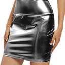 Women's Shiny Metallic Liquid High Waist Bodycon Mini Pencil Skirt Sexy Stretchy Tight Party Skirts, Size M