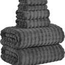 KBY Bath Towels Set 6 Piece 40x80 Inches2 Extra Large Bath Sheets 2 Hand Towels 2 WashclothsHighly Absorbent Quick Dry Microfiber,Ultra Soft Towel Set for BathroomSpaGym Hotel, Charcoal Gray