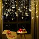 LED Curtain Lights,13ft/4M 96 LED Snowflake Curtain String Lights Plug-in Window Curtain Lights with 8 Modes Decoration for Christmas, Wedding, Party,Wall, Home Decorations (Warm White)