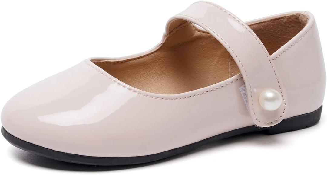 FUNKYMONKEY Toddler/Little Girl Mary Jane Dress Shoes Casual Slip on Ballet Flat (12 Little Kid, Nude)