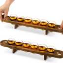 2 Pack Shot Glasses Serving Tray and Shot Glasses Set Rustic Wooden Holder for Drinking Tequila cups Set with Tray Whiskey Flight Board with cups for Party Restaurant Bar Display